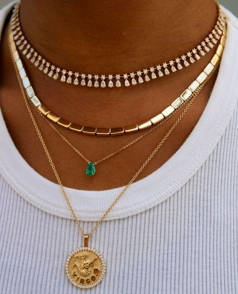 

necklaces 16inches geometric rectangle beaded link tennis chain choker necklace for women simple collar jewelry, Silver