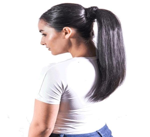 

wrap around clip in pony tails human hair 1b remy long hair straight ponytail hairpiece 100 human hair horse tail9888326, Black