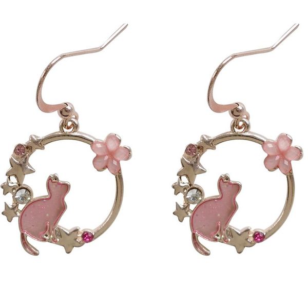 

knot 10 pair /lot fashion metal enamel cat sakura flower earrings for women, Silver