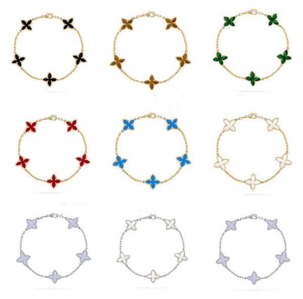 

luxury designer charm bracelets 4 four leaf elegant fashion brand 18k gold silver agate shell mother of pearl women girls birthday7050994, Golden;silver