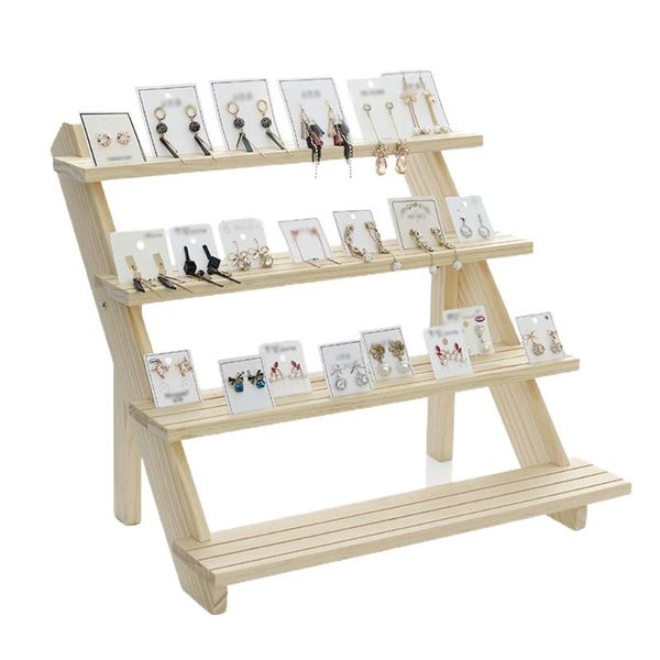 

boxes portable wooden retail table display stand for market craft shows tradeshows earring ring display rack 2/3/4tier, Black;white