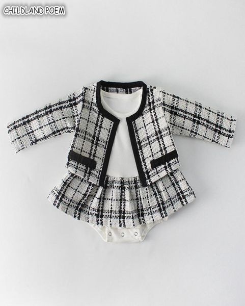 

newborn baby girl clothes autumn spring 2019 baby rompers for girls plaid princess christmas baby clothes set romper jacket 2pc y4180429, White