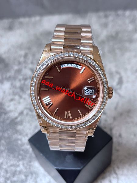 

2 colors bp maker mens watches 40mm dd 228235 228345 round diamond bezel roman numbers dial automatic movement 2 end links president bracele, Slivery;brown