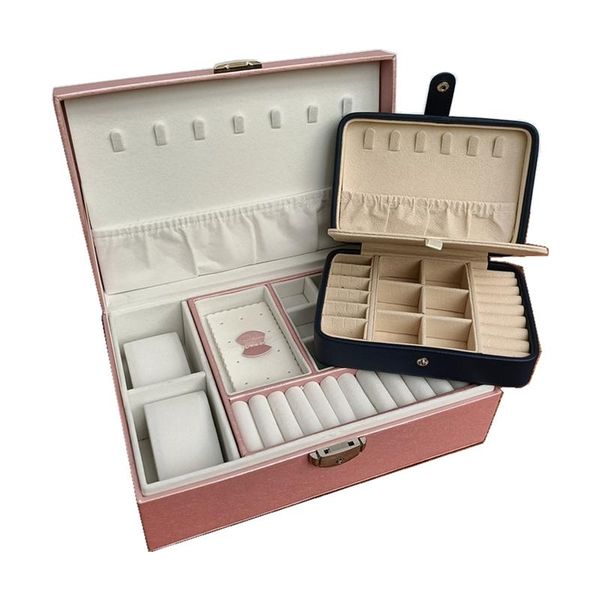 

boxes 2 layers with drawer portable multi layer cosmetic storage box pu leather jewelry box, Black;white