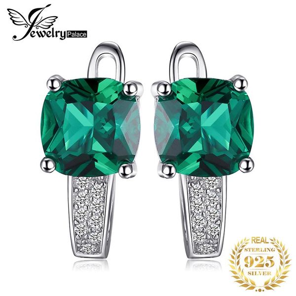 

huggie jewelrypalace simulated nano emerald created ruby sapphire 925 sterling silver hoop earrings for women gemstones huggie earings, Golden;silver