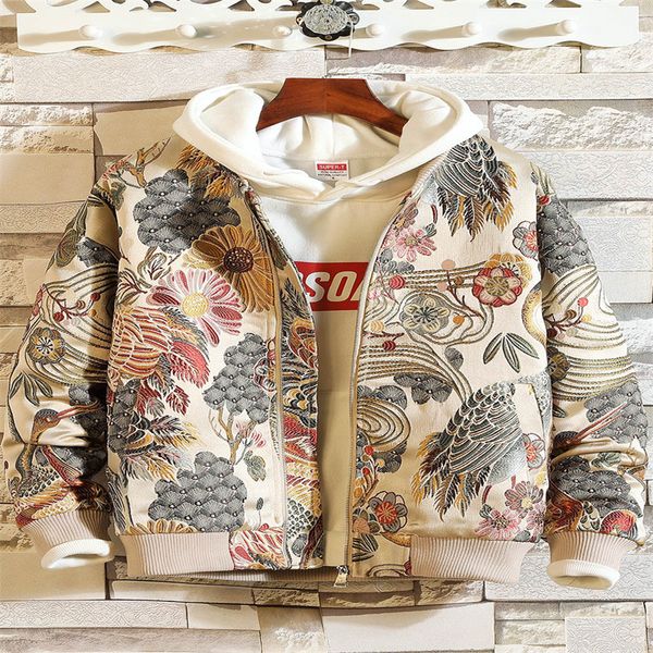 

new fall bomber jacket streetwear embroidered floral hip hop baseball uniform men's jacket clothes asian size s-5xl, Black;brown