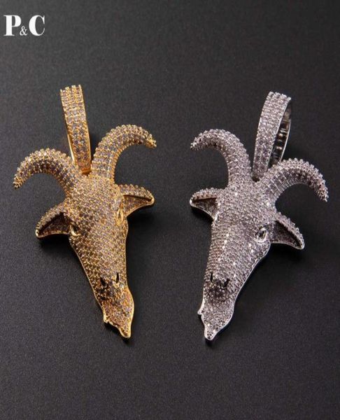 

animal goat head pendant hip hop color zircon necklace iced out cubic zirconia fashion jewelry for men x05091701209, Black