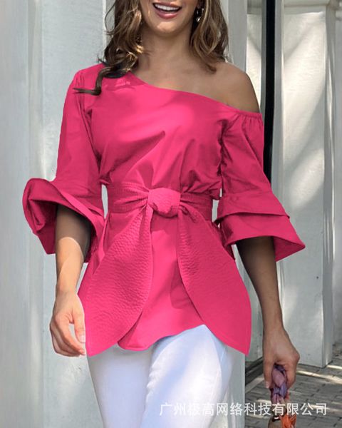 

womens blouses shirts summer temperament elegant slim shirt solid color strapless waist binding fashion tshirt for women 230519, White