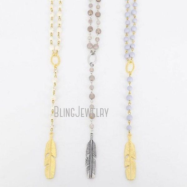 

necklaces beads rosary chian necklace boho feather charm necklace gold or silver lariat necklace nm20171