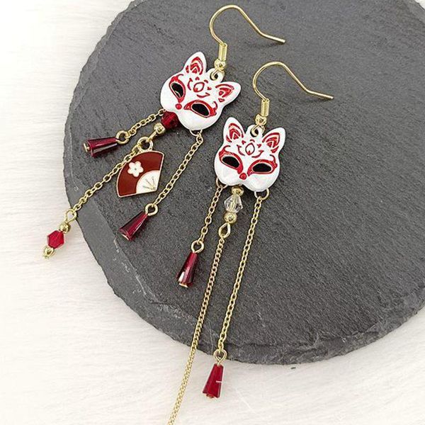 

knot 6 pair /lot fashion jewelry metal enamel fan fox tassel long earring for women, Silver