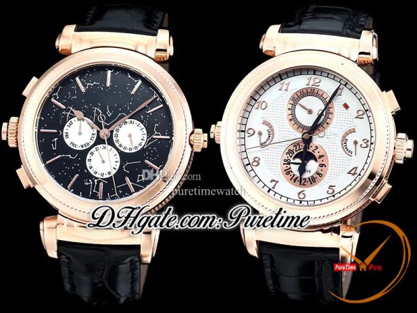 

grandmaster chime complicated 5175r automatic swiss quartz mens watch 175th anniversary rose gold black white sstarry sky reverse dial leath, Slivery;brown