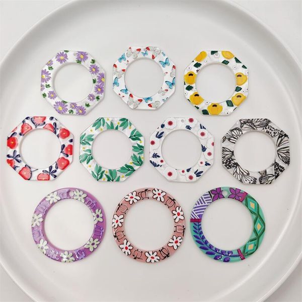 

crystal summer style 50pcs/lot cartoon flowers pattern geometry rounds shape acrylic beads diy jewelry earring/garment accessory