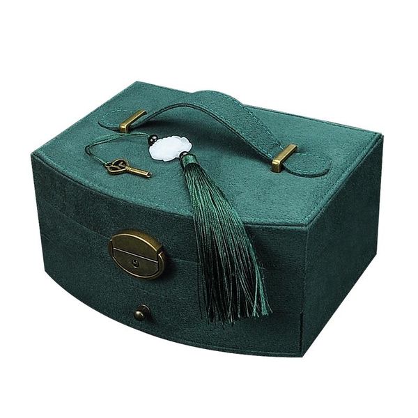 

boxes new style 2022 chinese retro fanshaped flannel jewelrybox, Black;white