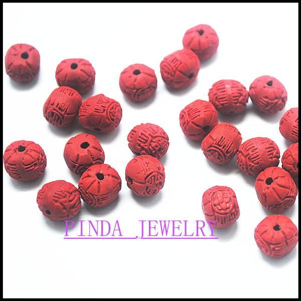 

crystal 50pcs red cinnabar carving round shape of beads accessories size 8mm 10mm 12mm selling diy beads findings