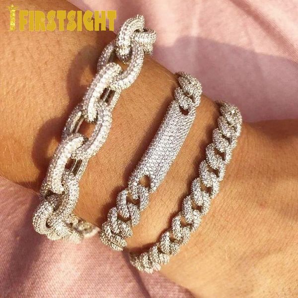 

bangle new bling iced out miami bracelet hip hop women men jewelry gold silver color cz thick miami 10mm cuban link chain bracelet, Black