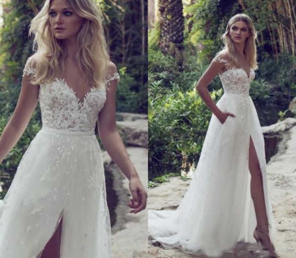 

2020 new aline lace country wedding dresses illusion bodice jewel court train vintage garden beach boho wedding party bridal gown7428176, White
