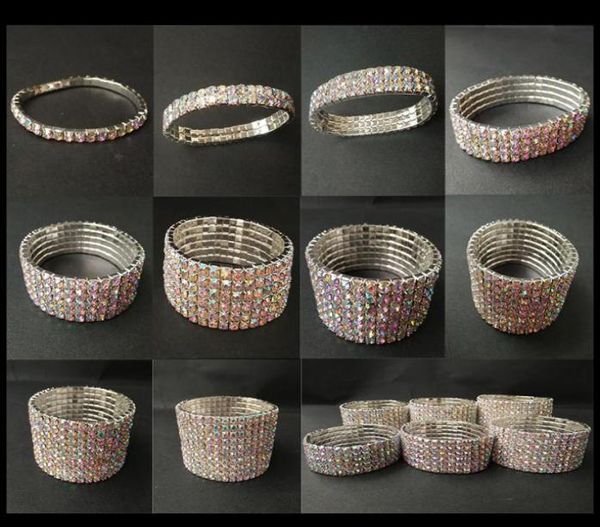 

110 rows ab crystal rhinestone bracelet silver plated luxury bangle bracelets bridal wedding party jewelry for woman6122075, Golden;silver