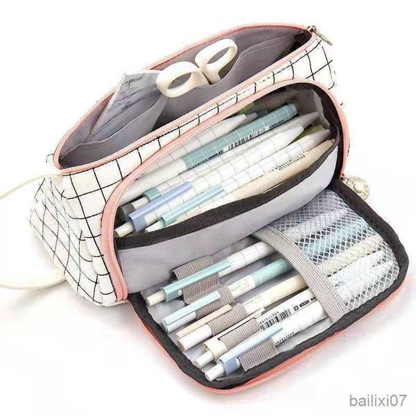 

cosmetic bags cases stationary pen storage bag pen pencil bag multi layer large capacity cosmetic travel storage bag simple plaid pencil cas