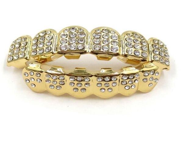 

hip hop iced out cz diamonds silver hiphop jewelry gold teeth grillz rhinestone ottom grills set shiny tooth9821861, Black