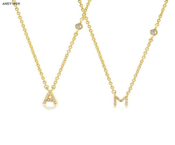 

andywen 925 sterling silver gold small 26 letters a z zircon cz pendant monogram necklace me initial alphabet m a jewelry 2201219084373