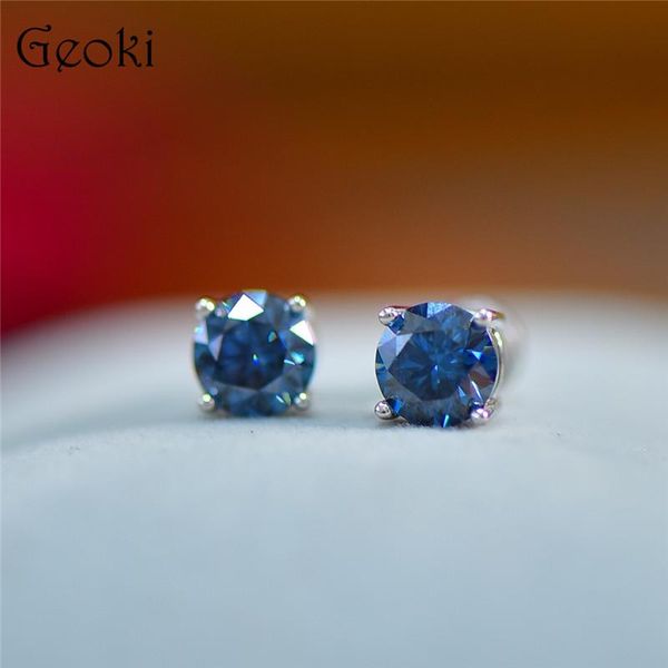 

stud silver 925 original total 2 carat brilliant cut diamond test past royal blue moissanite 4 claws stud earrings for teen girls, Golden;silver