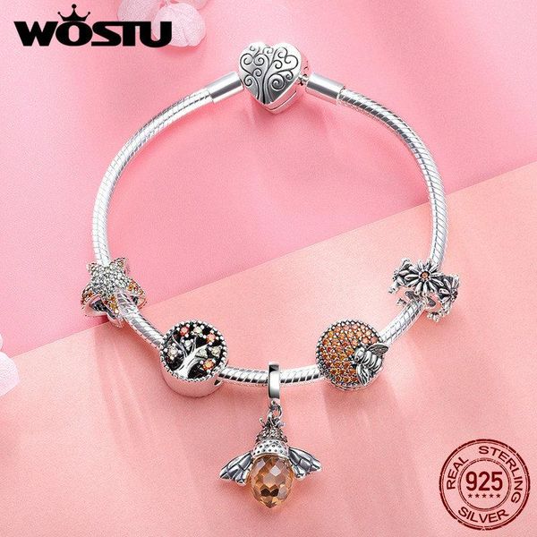 

bangle wostu original real 925 sterling silver bee daisy yellow style charm bracelet for women s925 silver bead jewelry gift cqb805, Black