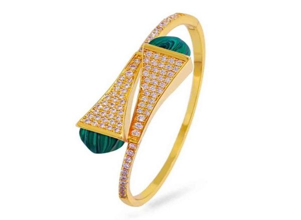 

gold color pyramid style bangle red blue green stone full zircon open bracelet for women fashion jewelrydj15426692973, Black