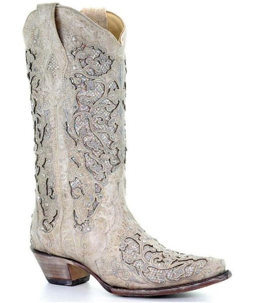 

boots womens white glitter inlay western inlaid diamond footwears8851054, Black
