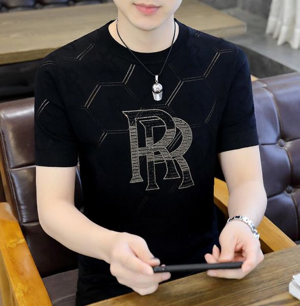 

men's t-shirts designers 2023 summer fashion brand ice silk short sleeve t-shirt men's diamond letter thin breathable round neck h, White;black