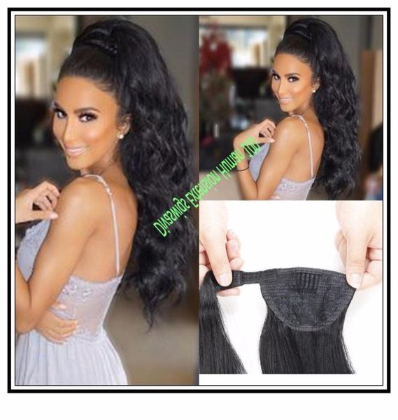 

24 inch long high wavy curly ponytail extension clip in wrap around human high pony hairpieces for women7743826, Black