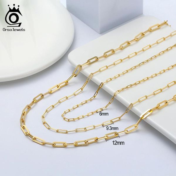 

necklaces orsa jewels 6mm 9mm 12mm sizes paperclip link chain necklace 925 sterling silver 14k gold chain man woman necklaces as gift sc39