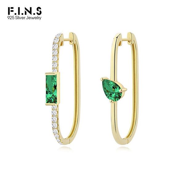 

huggie f.i.n.s luxury 925 sterling silver hoop earrings geometry oval asymmetrical rectangle waterdrop zircon ear buckle silver 925, Golden;silver