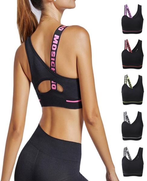 

letter straps sports bra high elastic yoga padded push up fitness brassiere fitness sports tank female sport yoga bra1621752, White;black