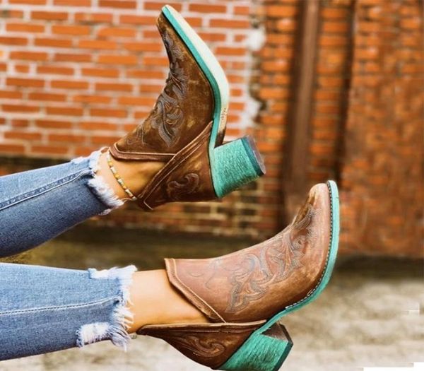 

boots autumn winter casual women039s western cowboy ankle women leather cowgirl short cossacks high heels trendy shoes3448619, Black