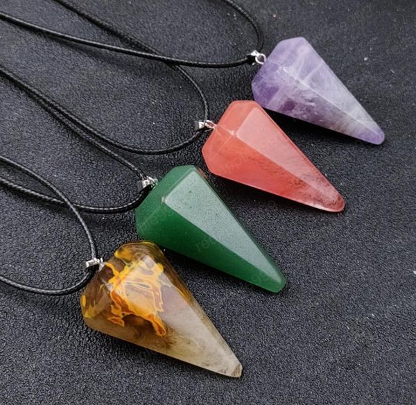 

natural amethyst carving hexagonal awl pendant tiger eye crystal warhead pendulum meditation chakra healing energy reiki stone8716959, Silver