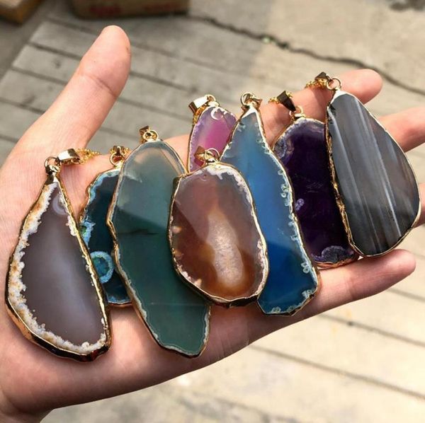 

10pcslot blue quartz crystal stone pendant agates druzy pendulum natural stone charm necklace pendants jewelry making women gifts2987027, Silver
