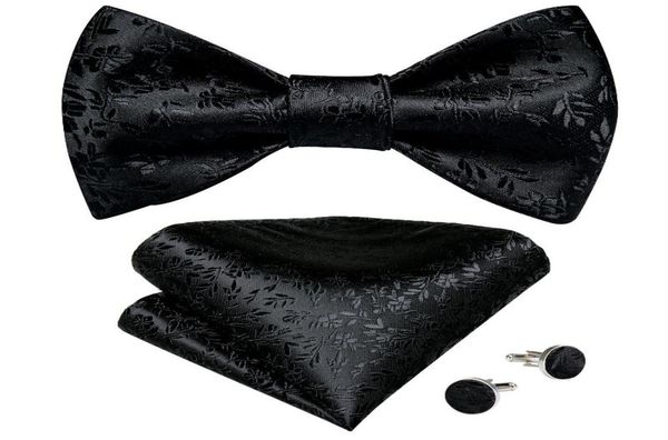 

bow ties black floral solid self tie men fashion butterfly silk formal business wedding party bowtie handkerchief set dibangu8182589, Black;gray
