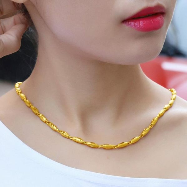

necklaces real 18k sand gold olive beads necklace for women fine jewelry pure 999 color chain genuine necklace chain wedding birthday, Silver