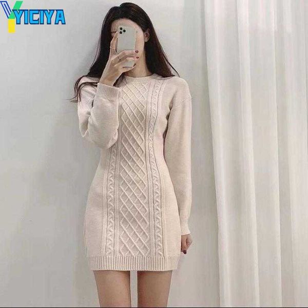 

yiciya casual dresses women mini wild long sleeve sweaters slim open waist pullover o neck twist knitted dress vestido de mujer, Black;gray