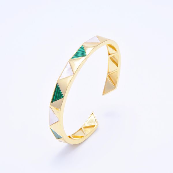 

bangle open bracelet for women triangle plaid charm jewelry paved artificial stone luxury brass bangle goldcolor romantic accessories, Black
