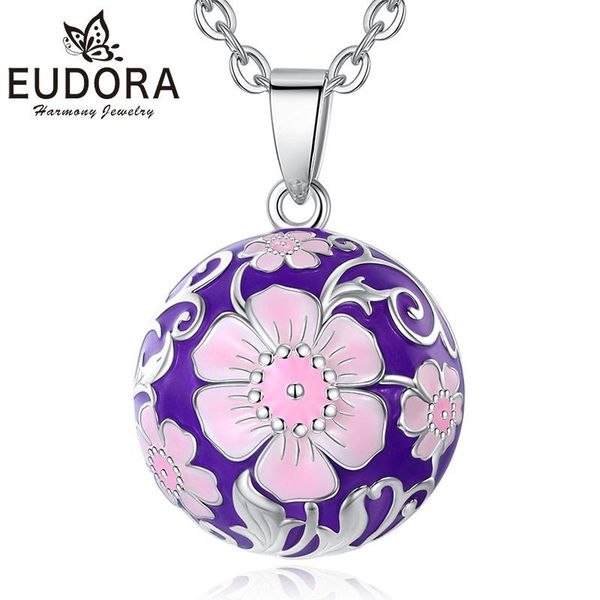 

necklaces eudora harmony ball 20mm pink flower pendant necklace pregnancy chime angel caller bola beautiful women's jewelry gift, Silver
