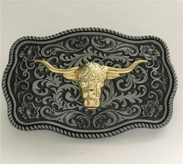 

1 pcs silver golden bull head cowboys belt buckle woman man jeans jewelry accessories fit 4cm wide belt7711155, Slivery;black