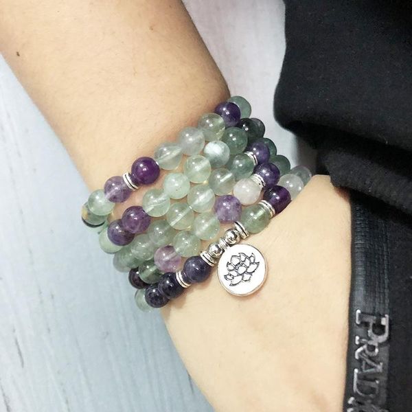 

bangle prayer beads natural fluorite beaded bracelet for women 108 mala yoga meditation bracelet wrap around yoga jewelry ladies gift, Black