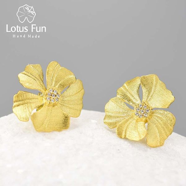 

stud lotus fun real 925 sterling silver natural zircon elegant big peony flower stud earrings for women 18k gold statement jewelry, Golden;silver