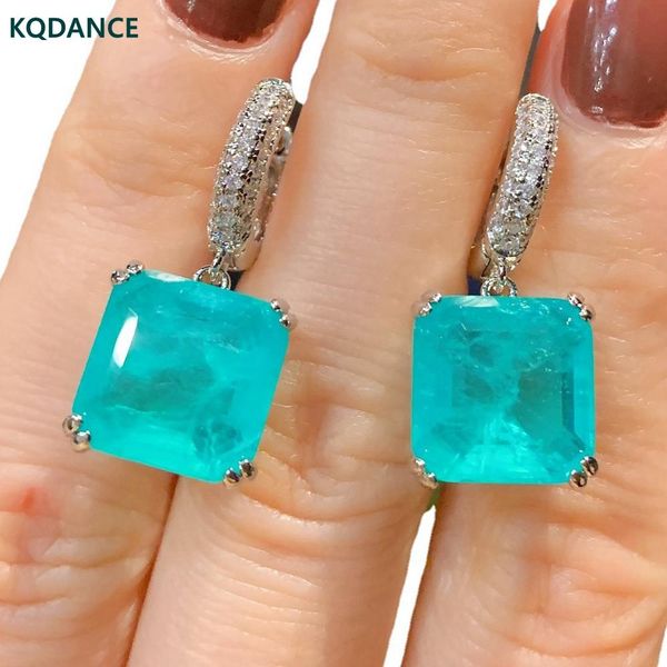

knot kqdance square 12mm create moissanite pariba emerald drop earrings with green blue stone 18k white gold plated jewelry wholesale, Silver