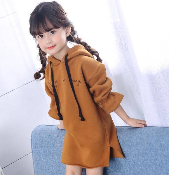 

girls dress winter long sleeve hoodie thicker warm letter dresses for large girls children039s clothing kids clothes3566501, Black