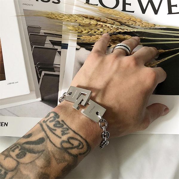 

bangle niche personality design function dark thick chain letter bracelet cold wind titanium steel simple trend fashion jewelry gift, Black