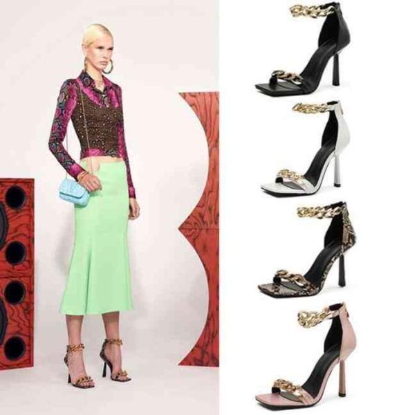 

luxury new women sandals fashion show square metal chain decorated shoes woman high heels y10296648438, Black