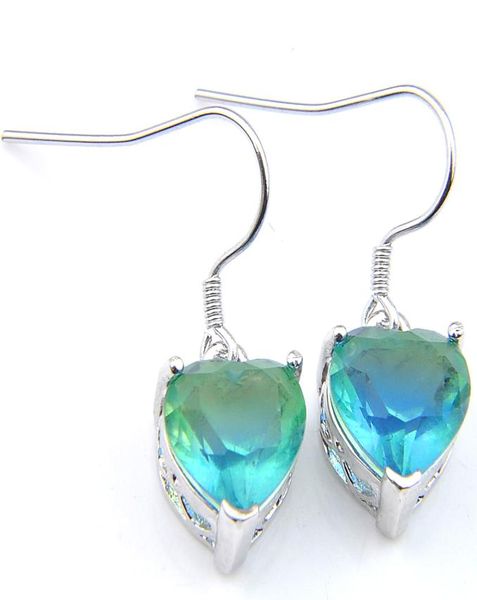 

luckyshine whole 6 pairs heartshaped bi colored tourmaline zircon earring silver plated for women dangle earrings hooks jewel3211578