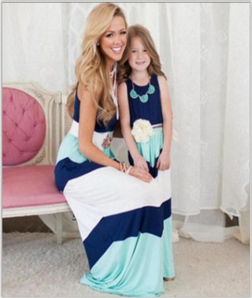 

family matching outfits new kids clothing stripe sleeveless casual mother daughter dresses clothes mommy and me7885174, Blue